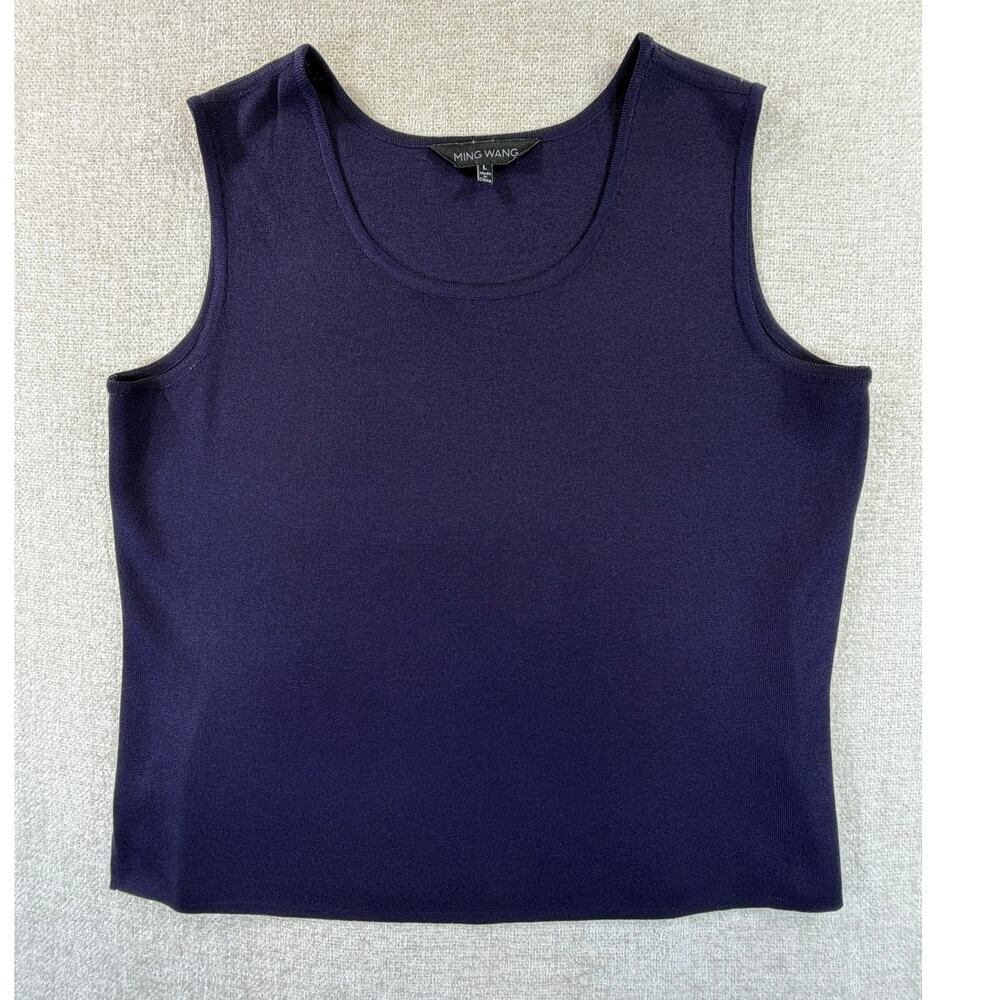Ming Wang Women's Large Blue Sleeveless Knit Layering Tank Top Classic Career